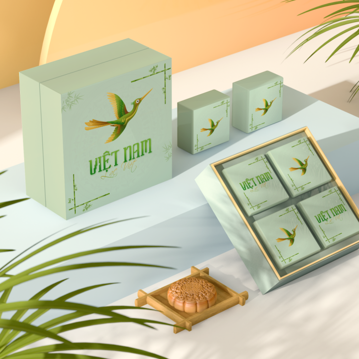 Hộp  Bánh Trung Thu Họa Tiết Chim Lạc